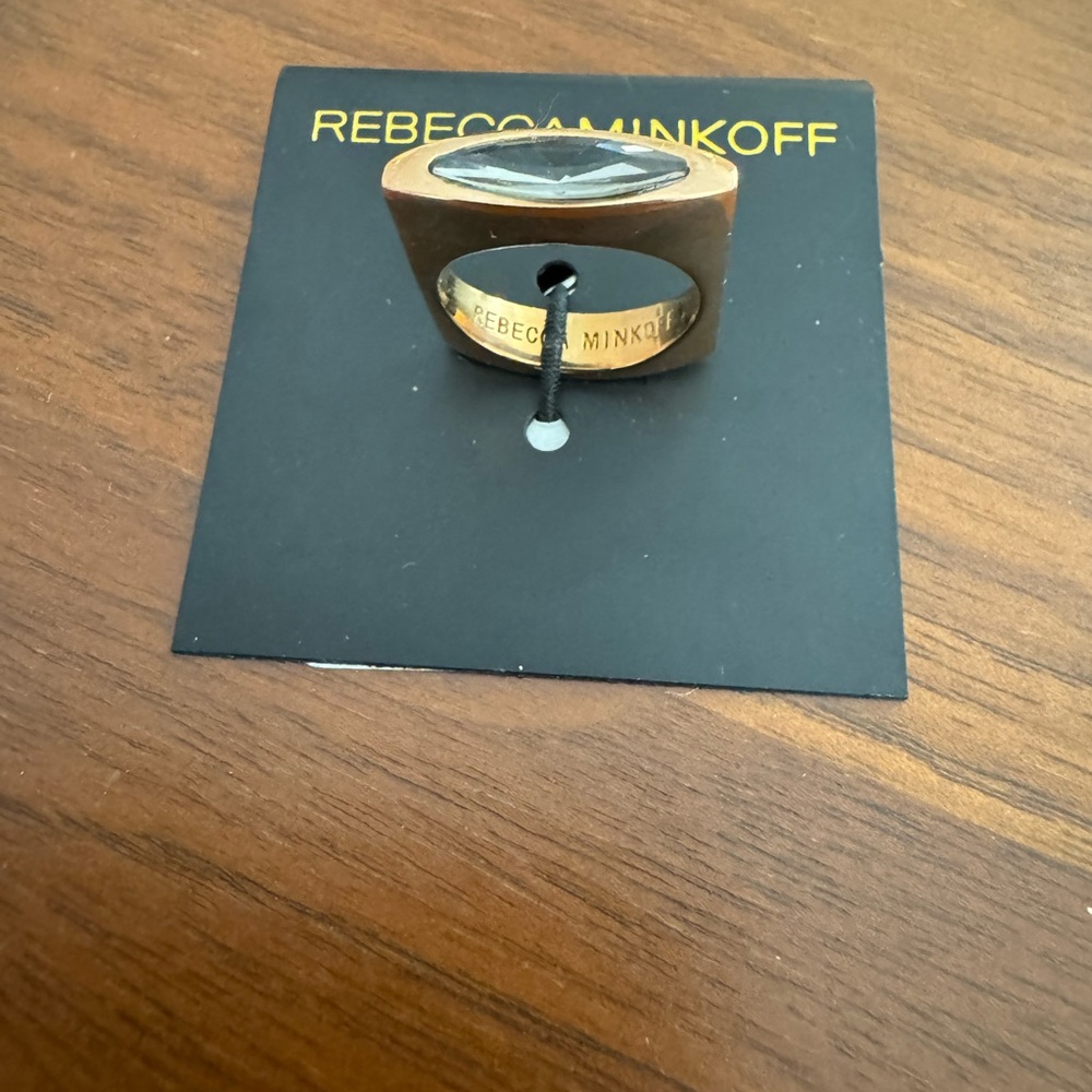 NWT Rebecca Minkoff rose gold ring with black crystal stone